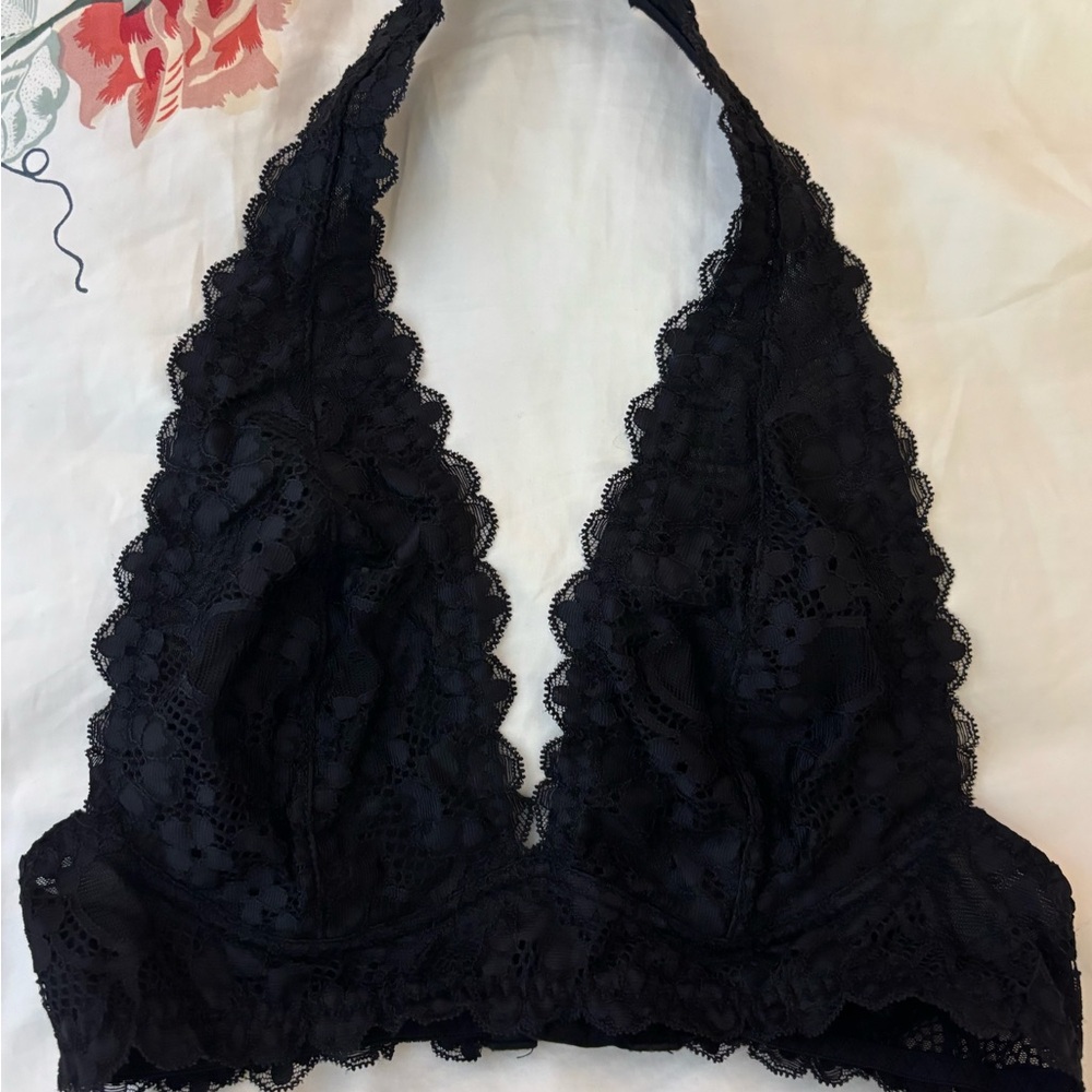Free People Black Lace Halter Bralette